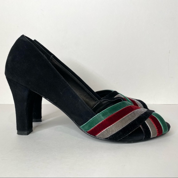 Faryl Robin Suede Velvet Crossover Front Heel Open Toe 40s Retro Anthropologie 6 - Picture 8 of 15